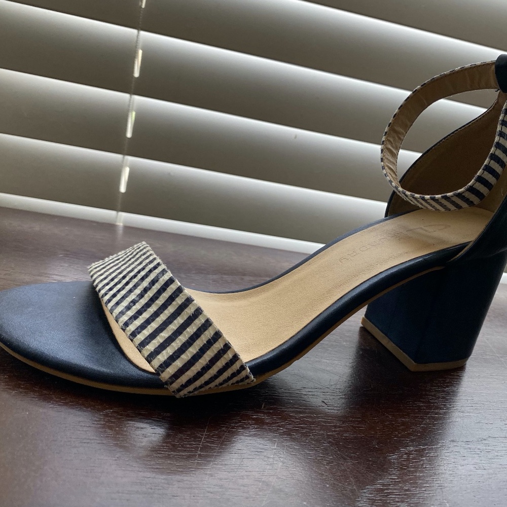 blue striped heels